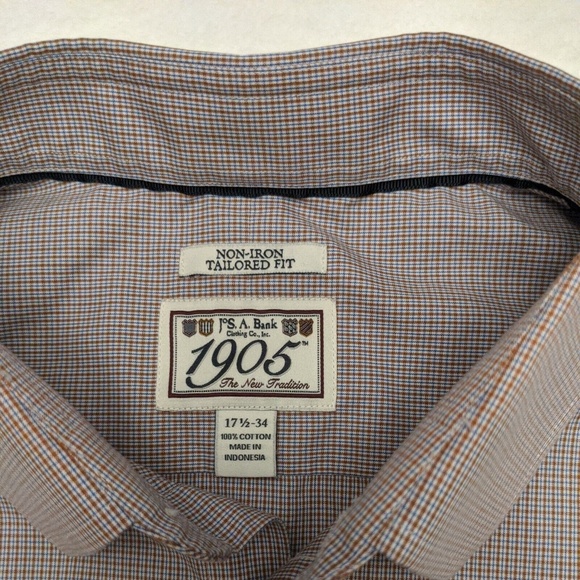 Jos.A.Bank 1905 Men's Tailored Fit Non-Iron Dress Shirt. Size 17.5-34. Plaid - Picture 2 of 10